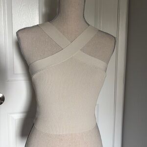 Babaton Cream Ribbed Crop Tank Top